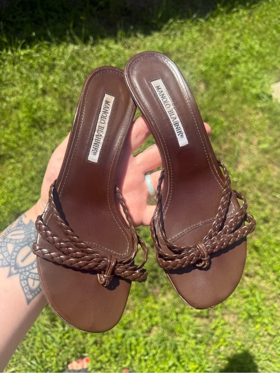 Manolo Blahnik Shoes - Vintage Rare Manolo Blahnik Brown Braided Leather Mules size 5.5